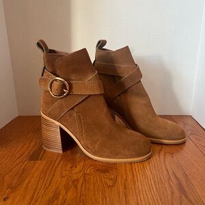 See by Chloé Suede Buckle Ankle Booties 36 Tan Suede (No Box, Never worn)